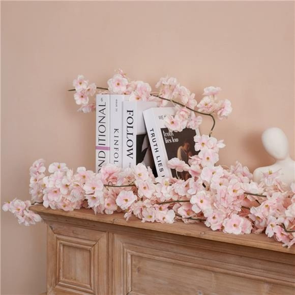 8pcs 47.2ft Artificial Cherry Blossom Flower Garland Hanging Vines for Spring - Picture 5 of 6